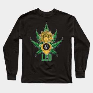 Leo Weed Shirt, Zodiac Cannabis, Leo Marijuana Shirt, Leo Gift, Leo Zodiac tee, Leo tee, zodiac birthday gift, Zodiac Pot Leaf, Zodiac Gift Long Sleeve T-Shirt